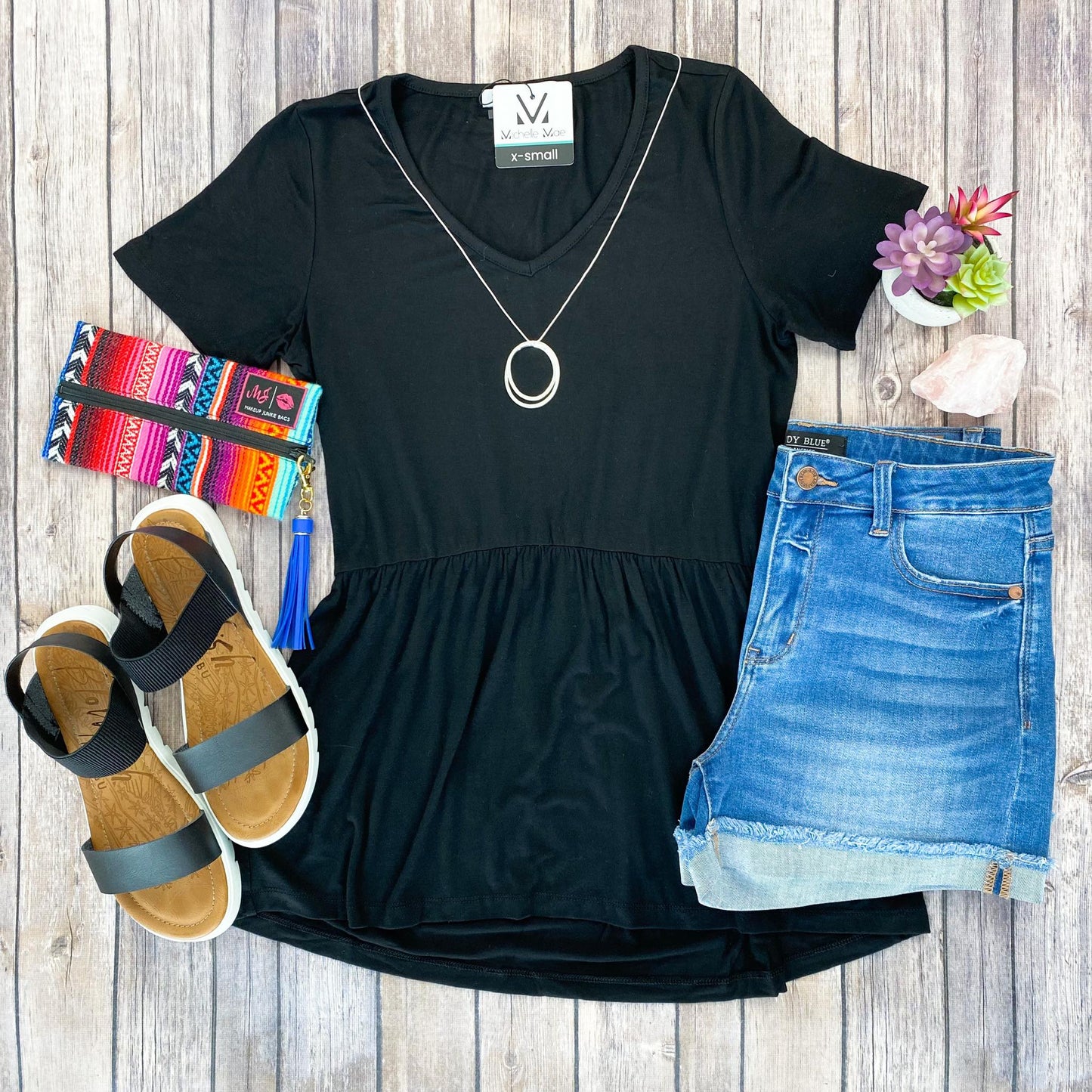 Michelle Mae Sarah Ruffle Top - Black