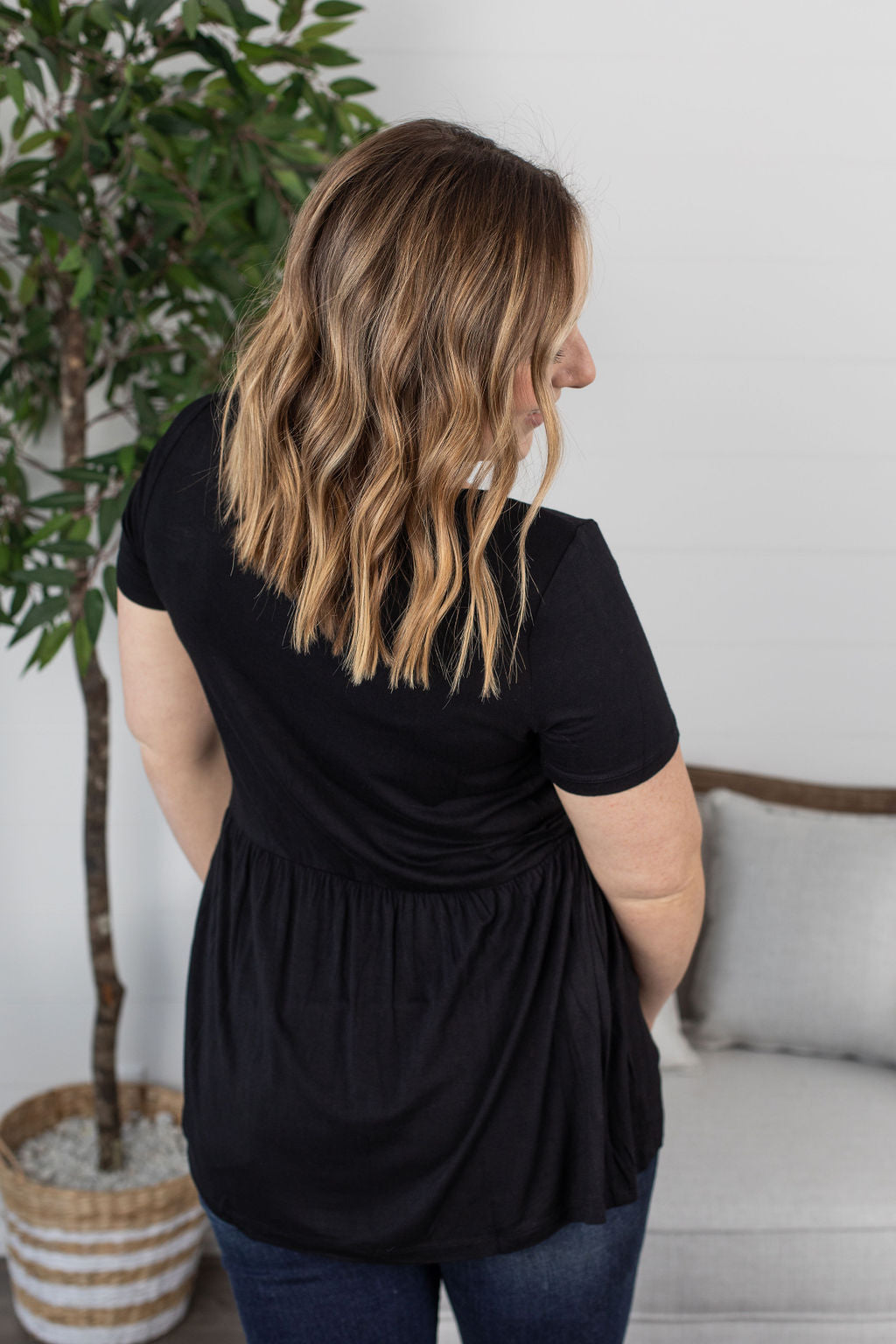 Michelle Mae Sarah Ruffle Top - Black