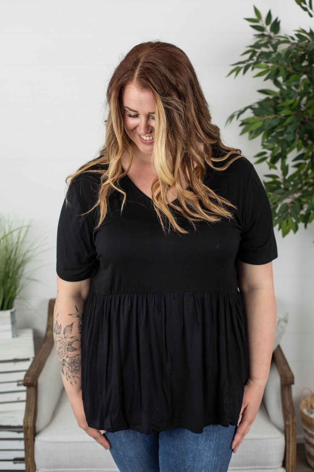 Michelle Mae Sarah Ruffle Top - Black