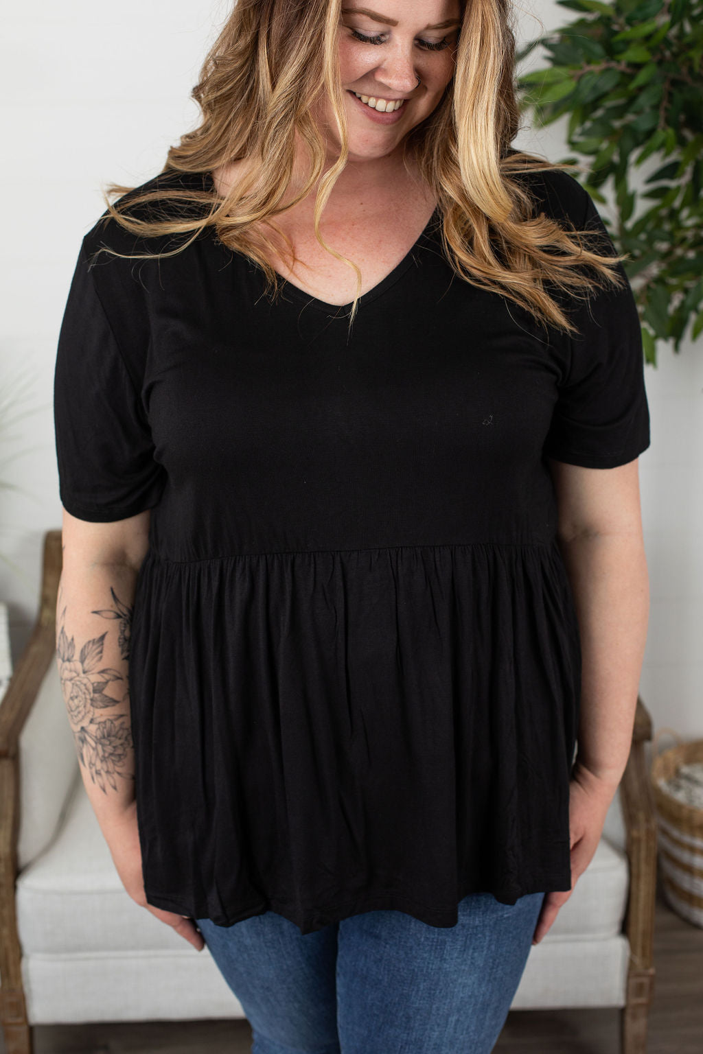 Michelle Mae Sarah Ruffle Top - Black