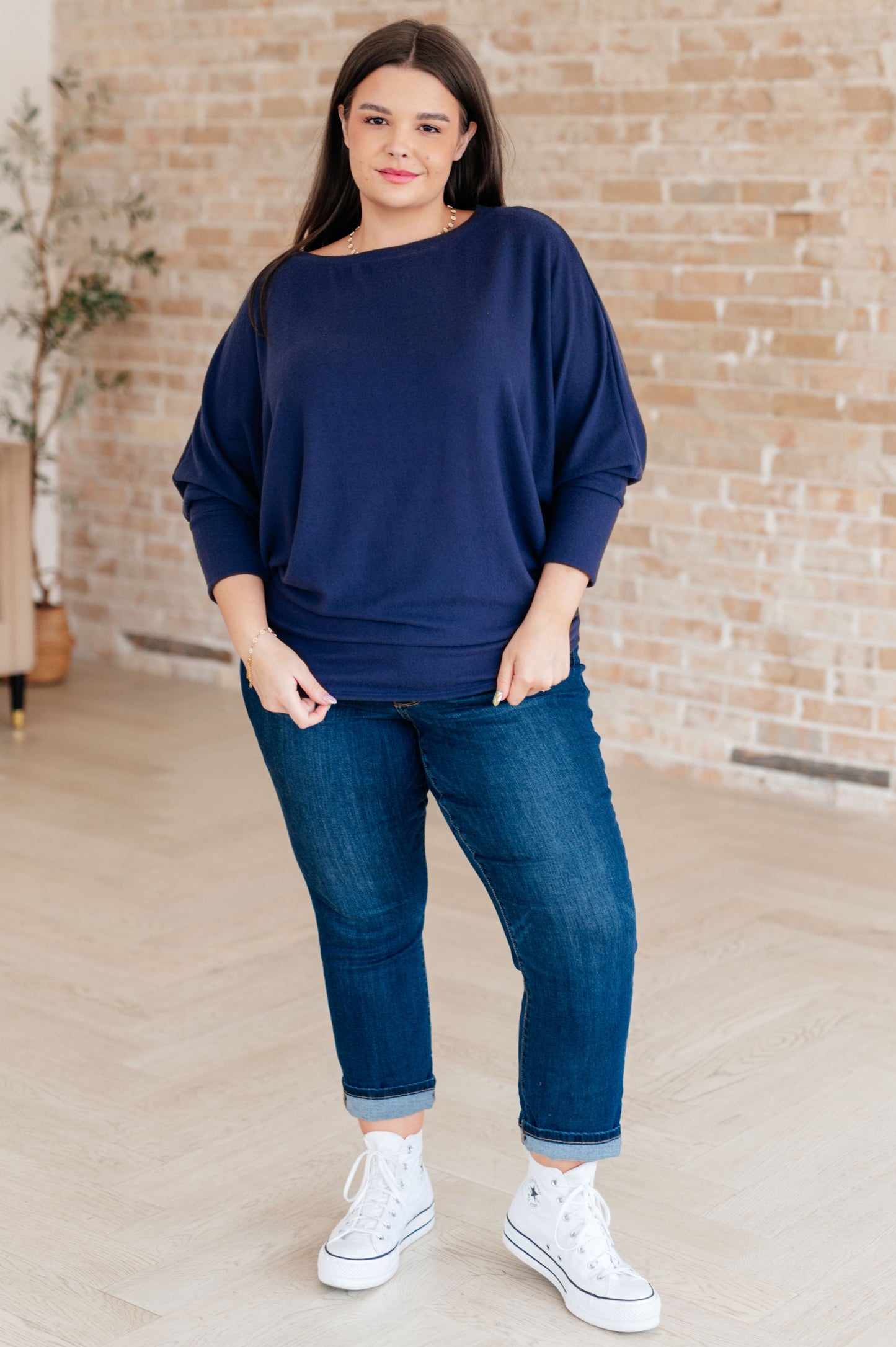 Casually Comfy Batwing Top in Navy