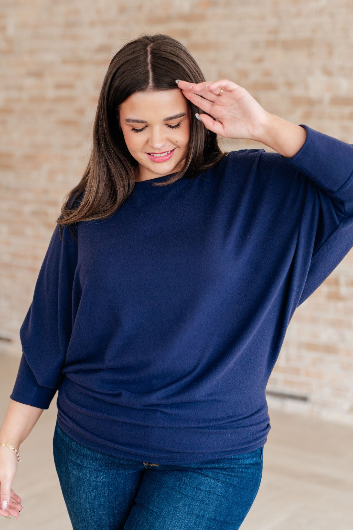 Casually Comfy Batwing Top in Navy