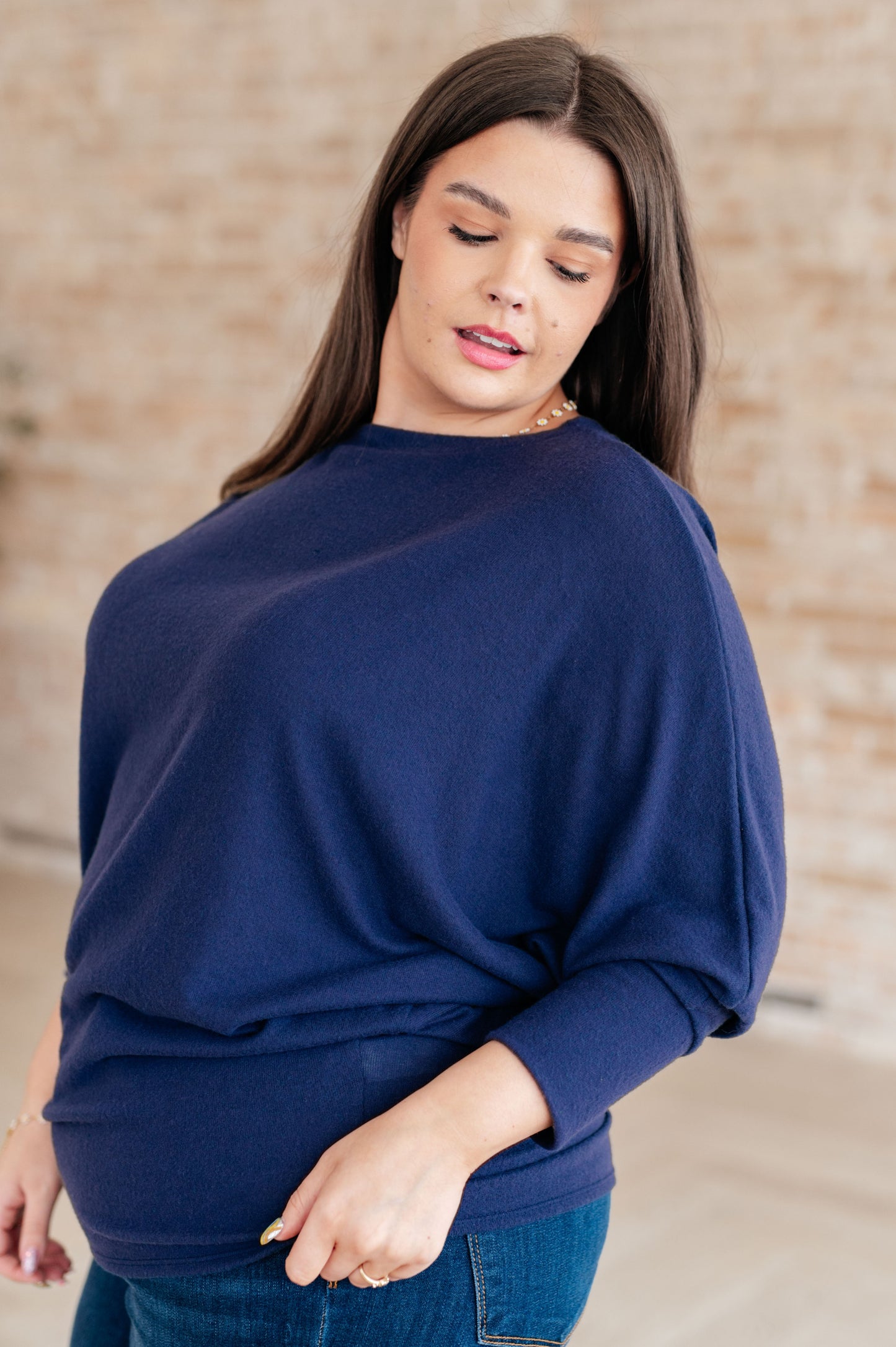 Casually Comfy Batwing Top in Navy