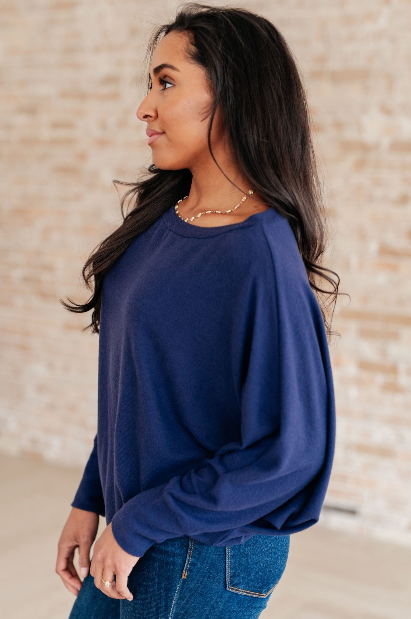 Casually Comfy Batwing Top in Navy
