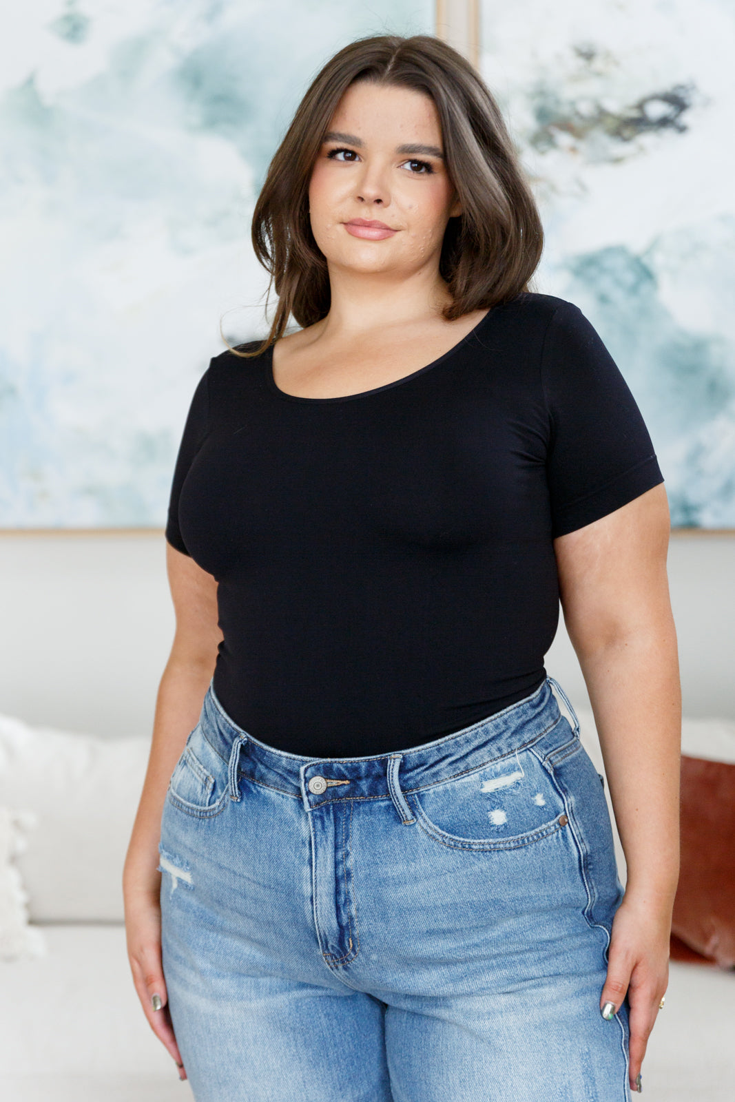 RESTOCK Everyday Scoop Neck Short Sleeve Top in Black
