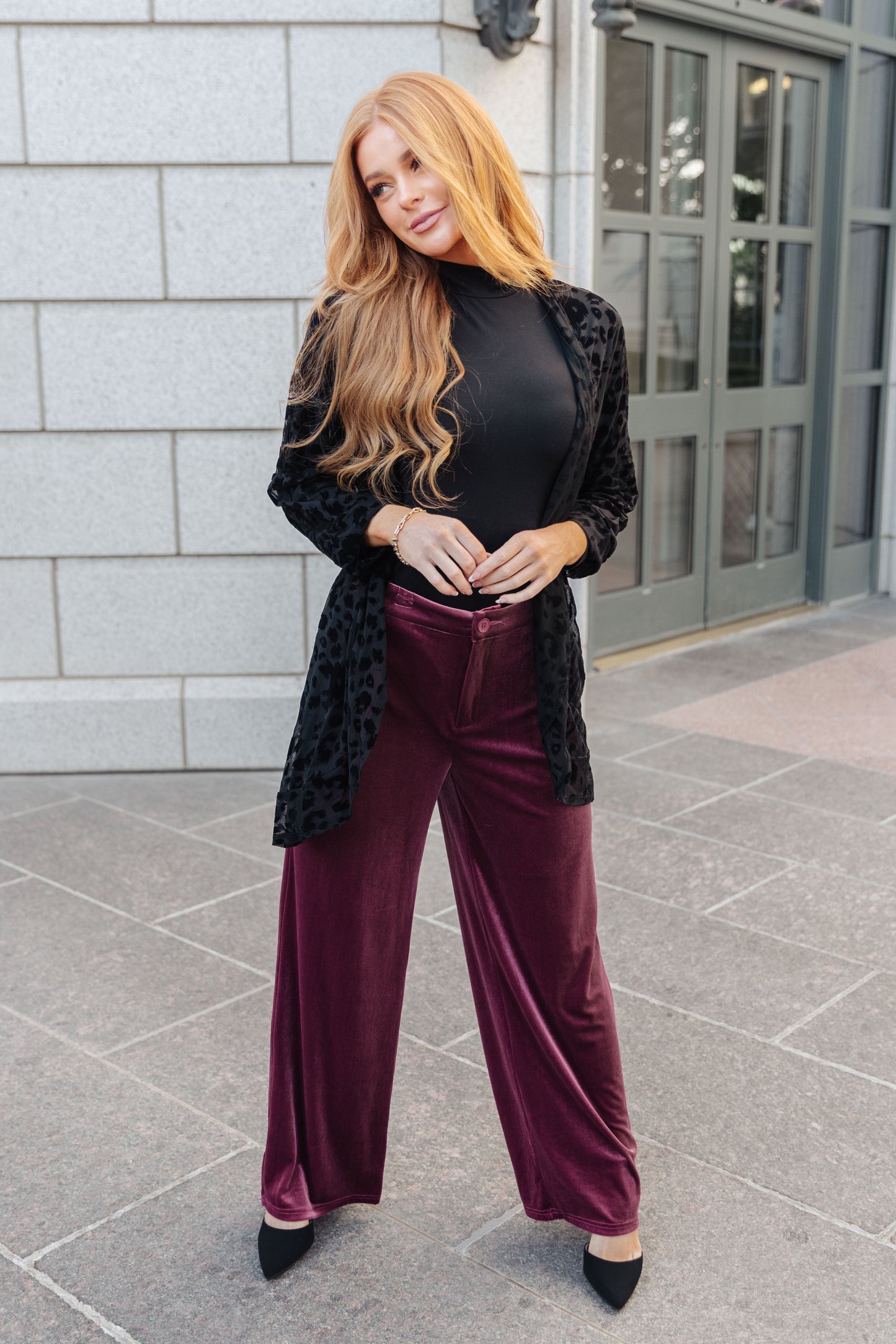 Frosted Plum Velvet Wide Leg Trousers