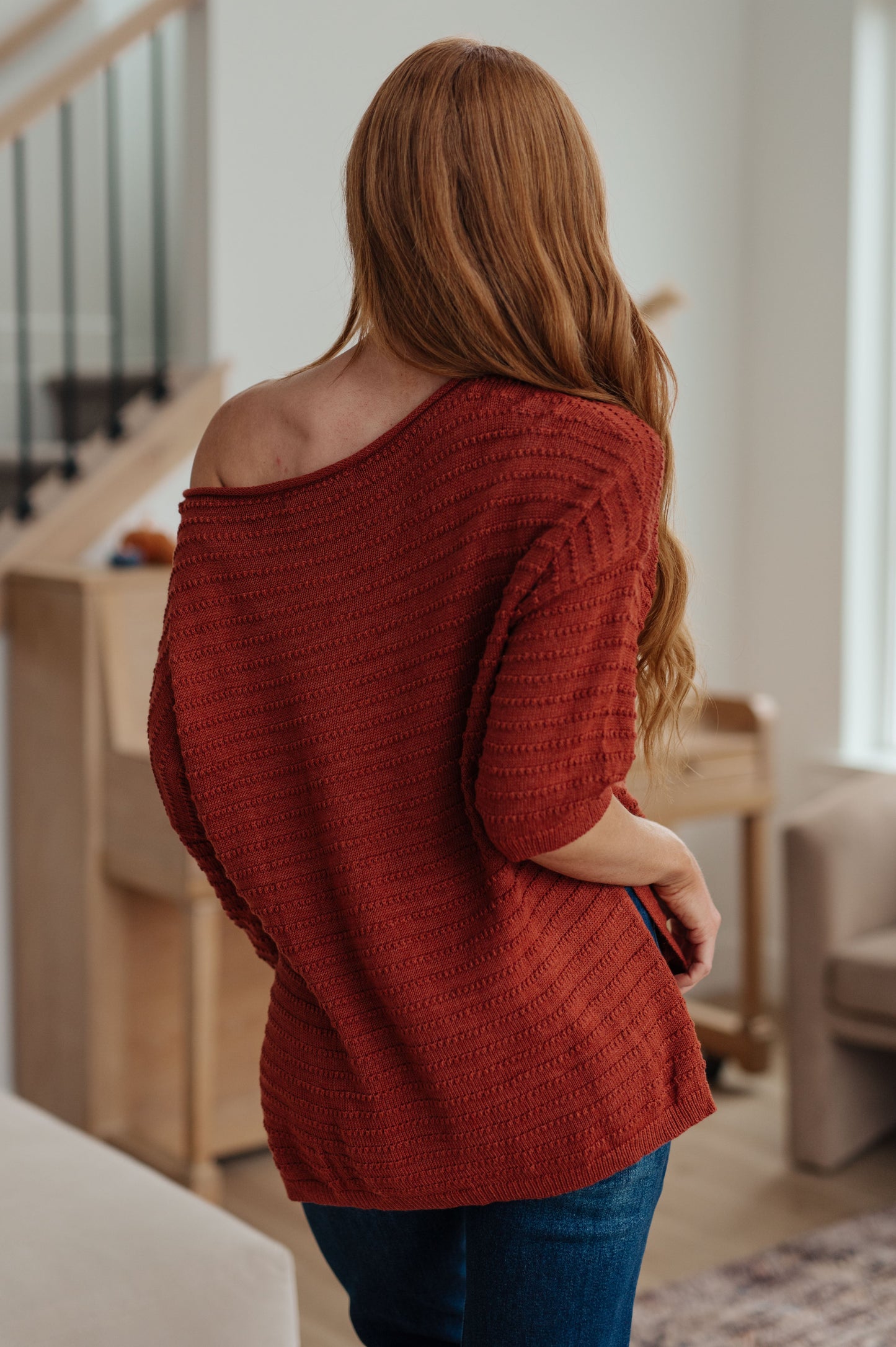 Half Sleeve Oversize Knit Sweater in Rust