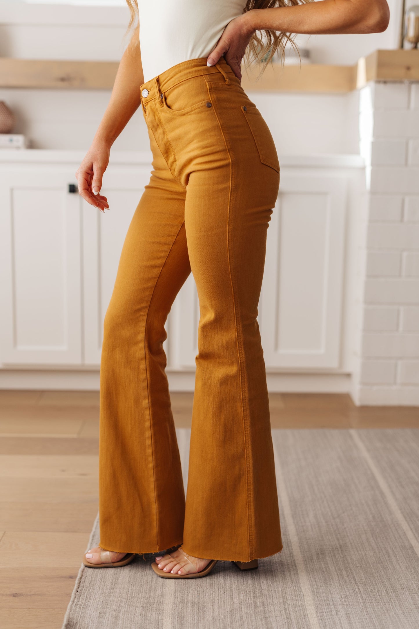 Melinda High Rise Control Top Flare Jeans in Dark Marigold