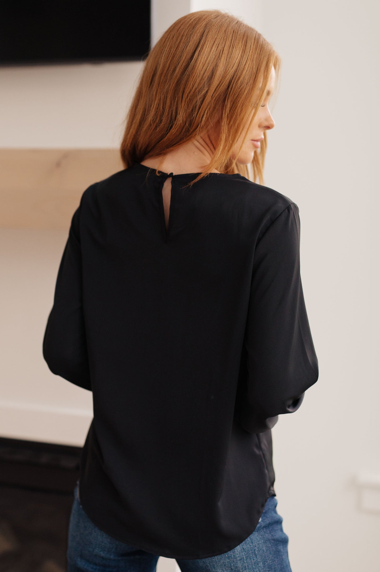 Smocked Long Sleeve Blouse in Black