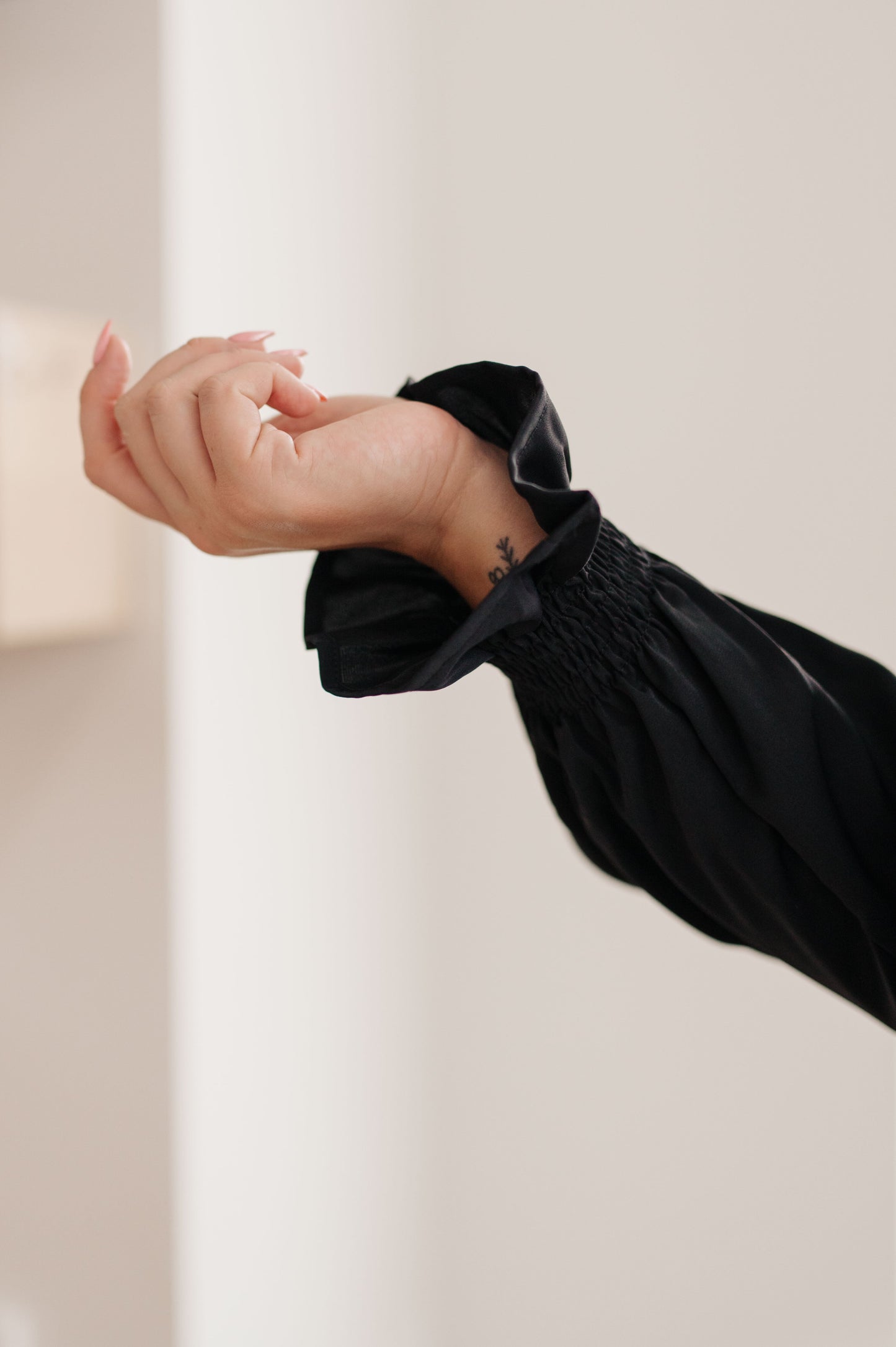 Smocked Long Sleeve Blouse in Black