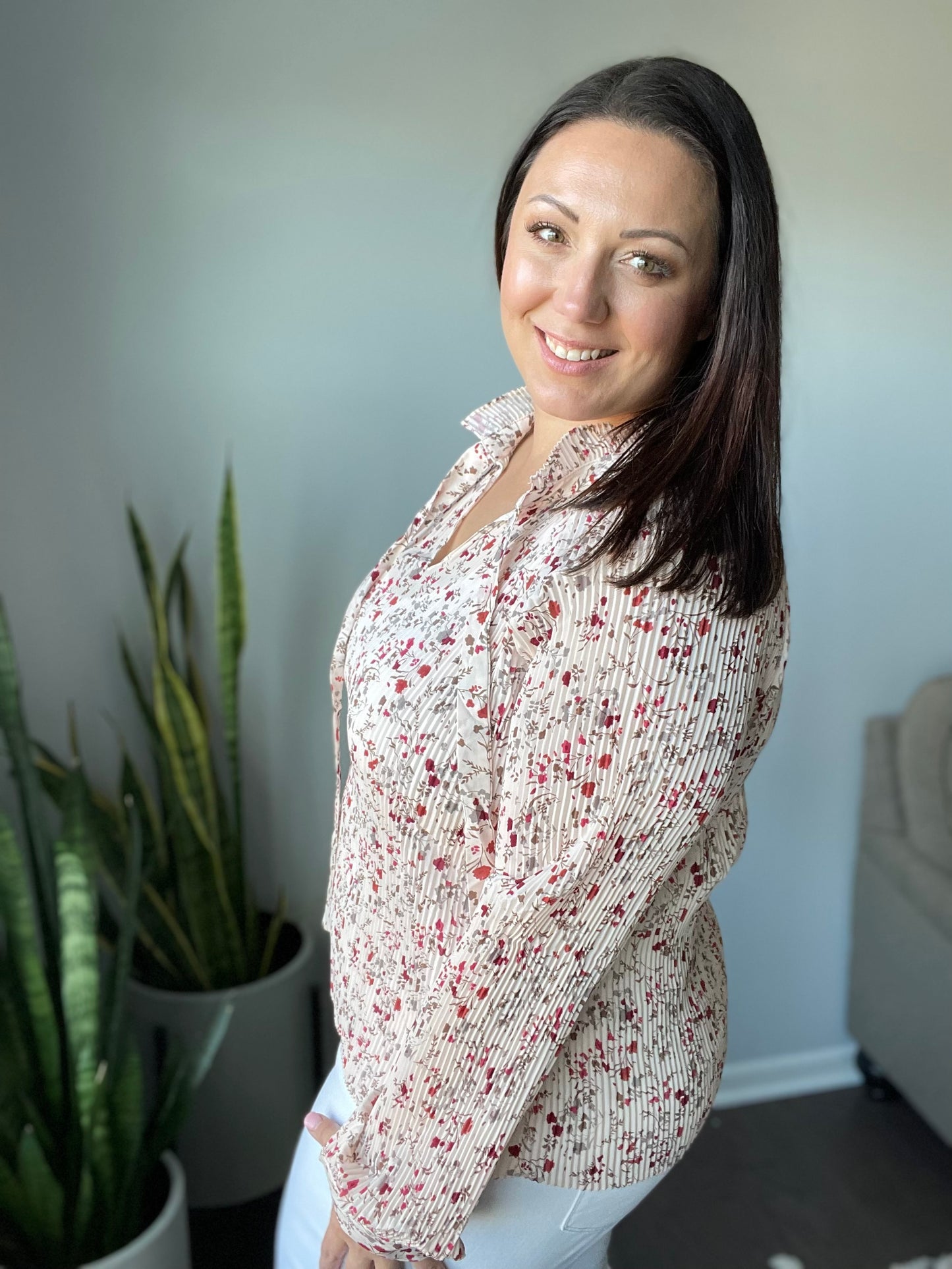 Stella Notched Neck Floral Long Sleeve Blouse