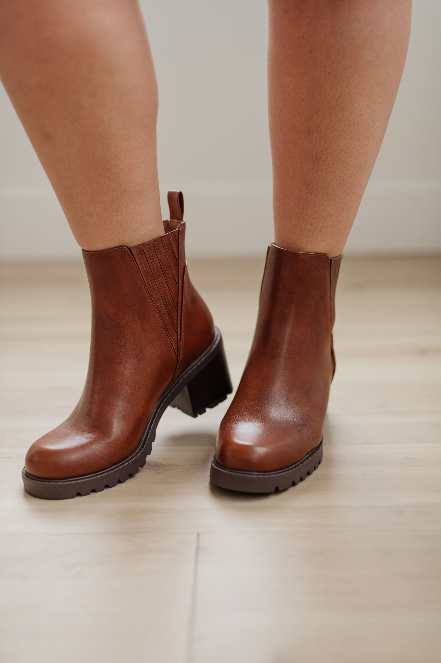 Pull On Lug Sole Boot in Cognac