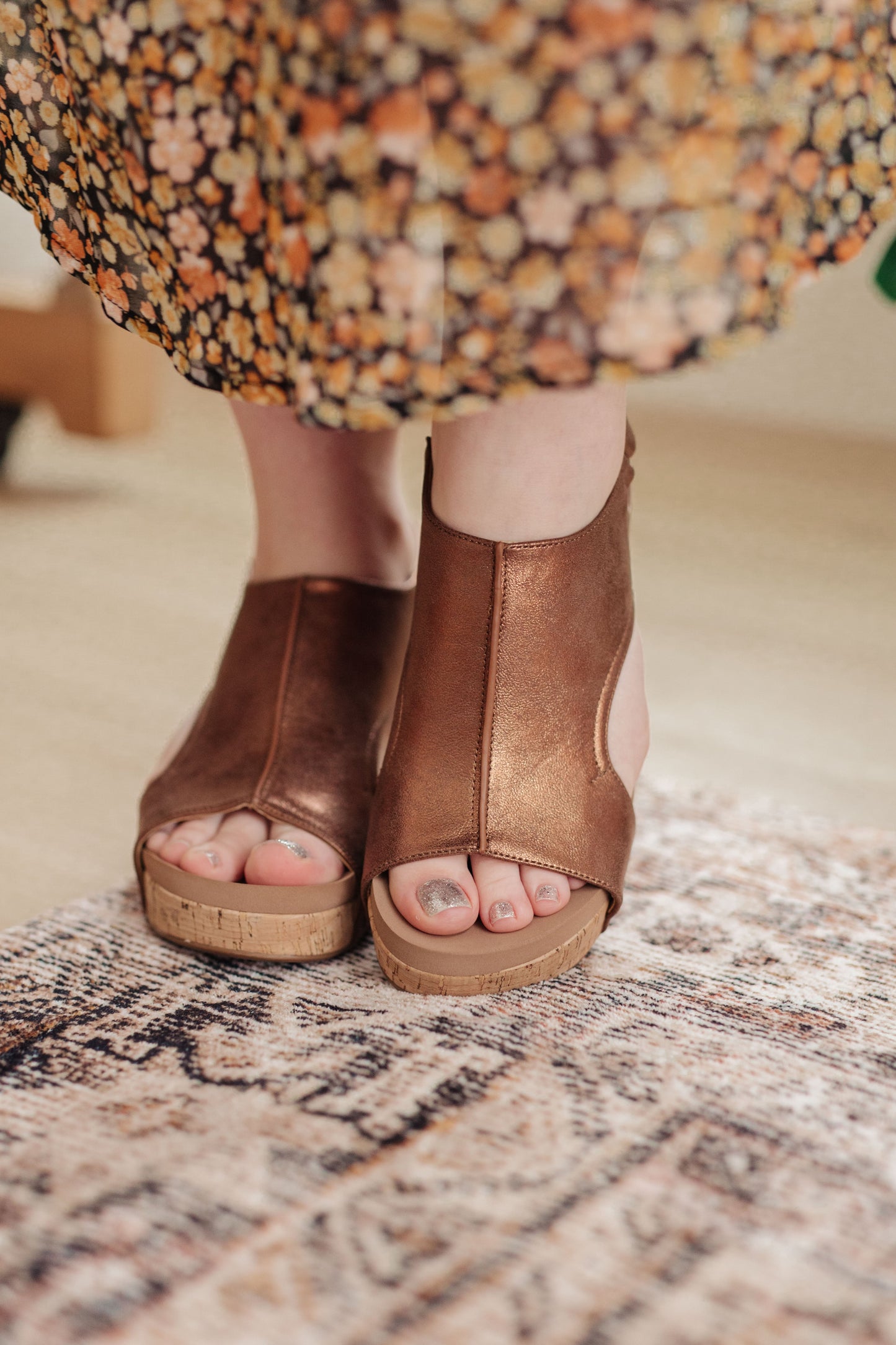Walk This Way Carley Wedge Sandals in Antique Bronze