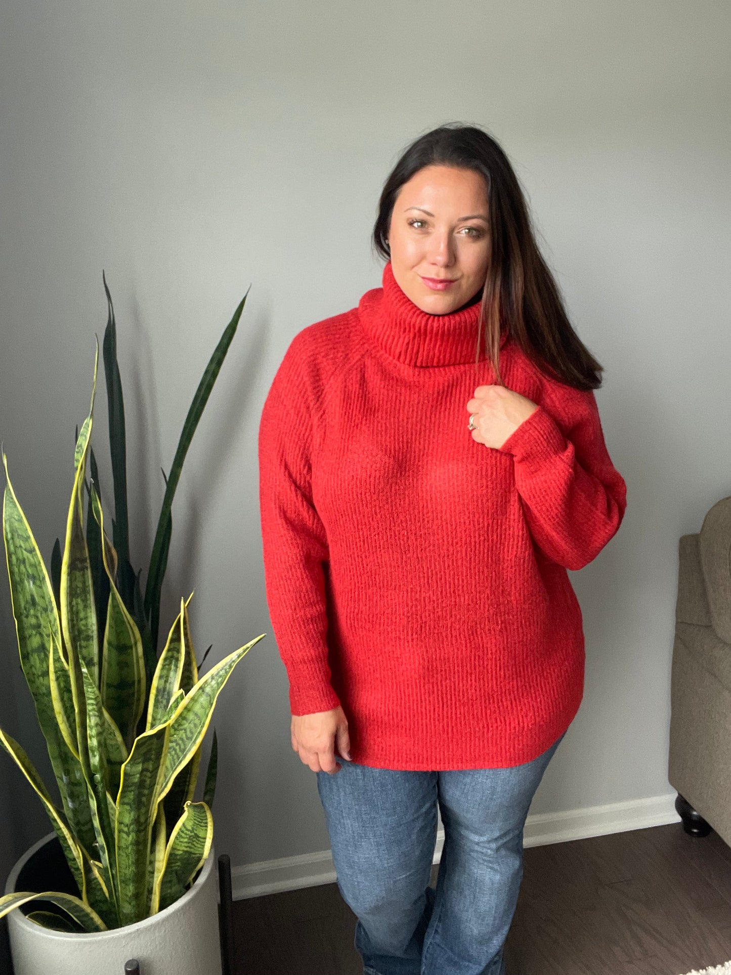 Steady Pace Roll Neck Sweater In Red