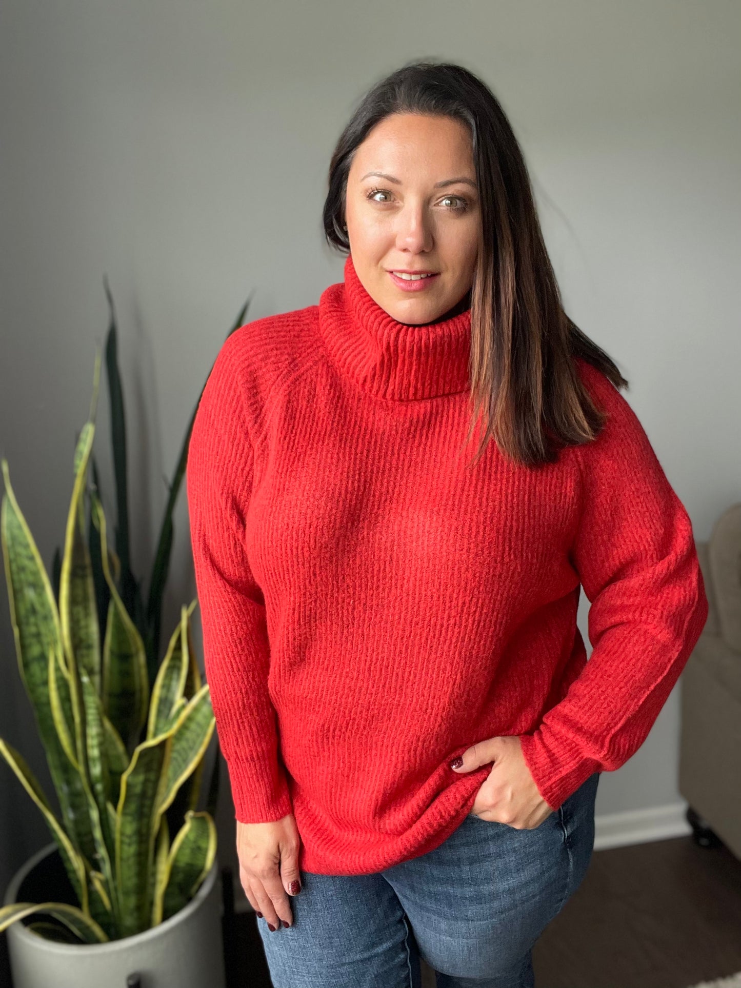 Steady Pace Roll Neck Sweater In Red