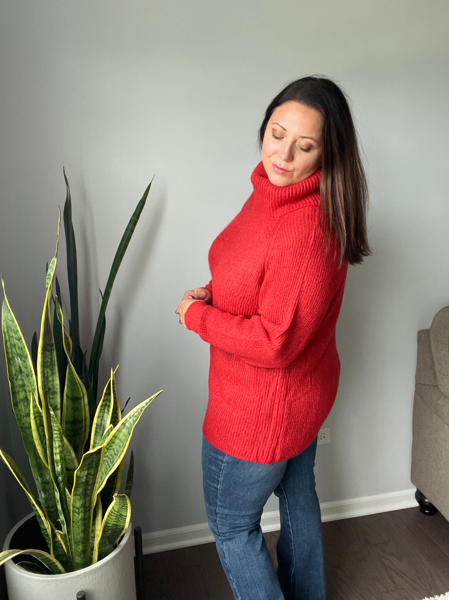 Steady Pace Roll Neck Sweater In Red