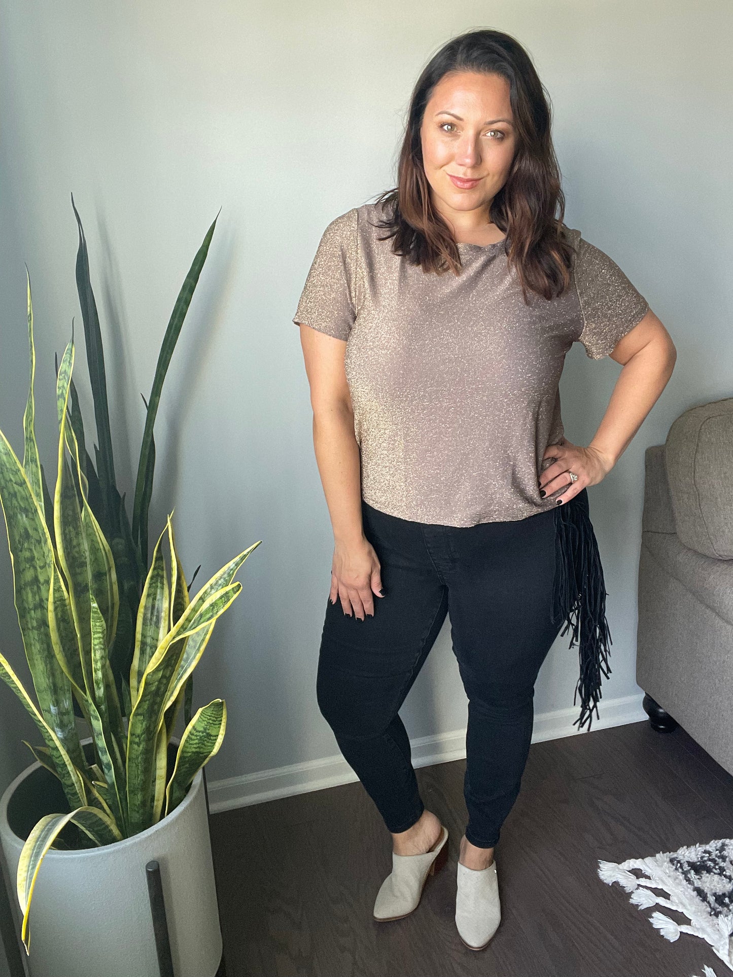 Hilary Side Fringe Skinny Jegging In Black