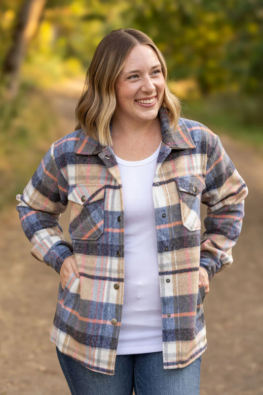 IN STOCK Norah Plaid Shacket -Tan and Blue (ships late-August)