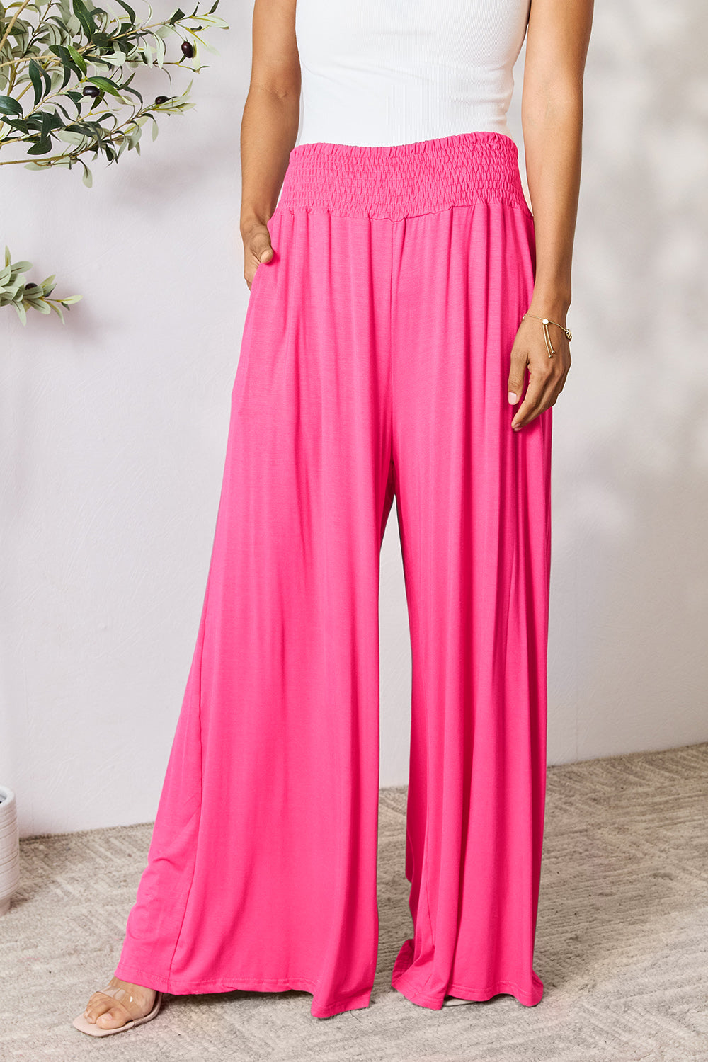 Smocked Waist Wide Leg Pants in 5 Colors