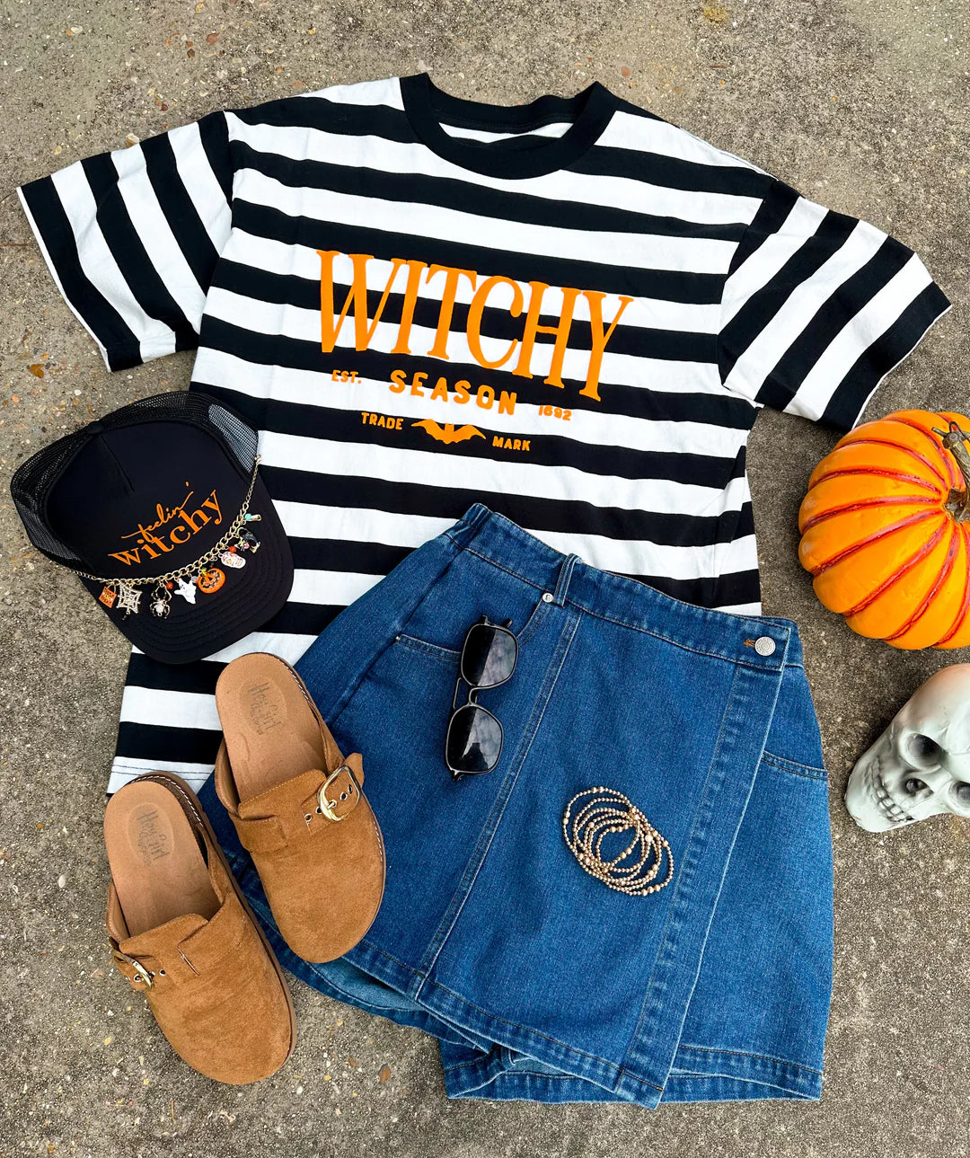 PREORDER: WITCHY SEASON WHITE/BLACK STRIPE TEE