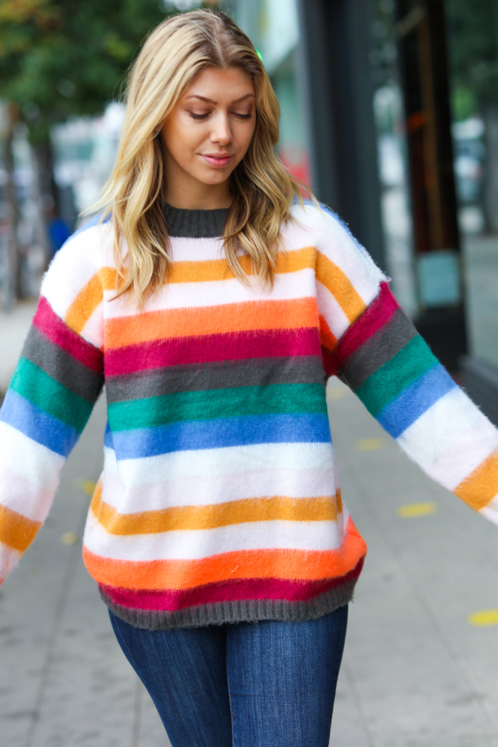 Jolly Spirits Multicolor Stripe Soft Knit Oversized Sweater