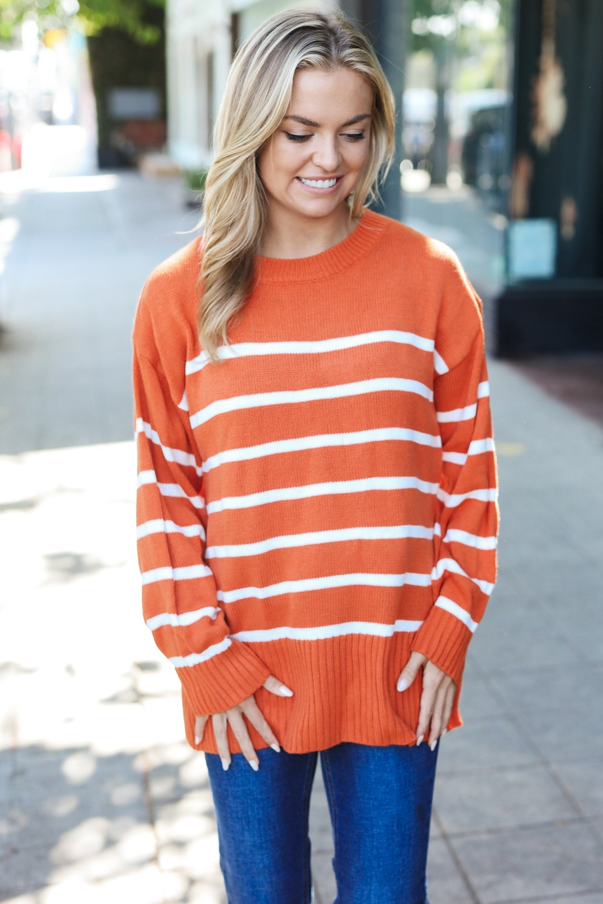 Stand Out Pumpkin Striped Oversized Knit Sweater