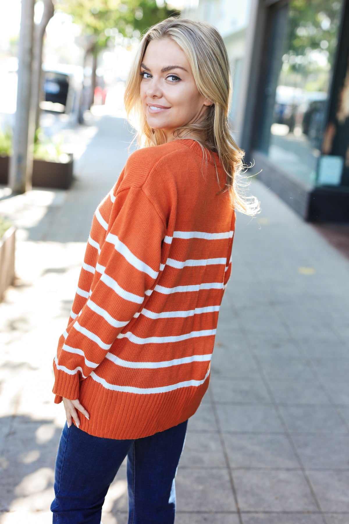 Stand Out Pumpkin Striped Oversized Knit Sweater