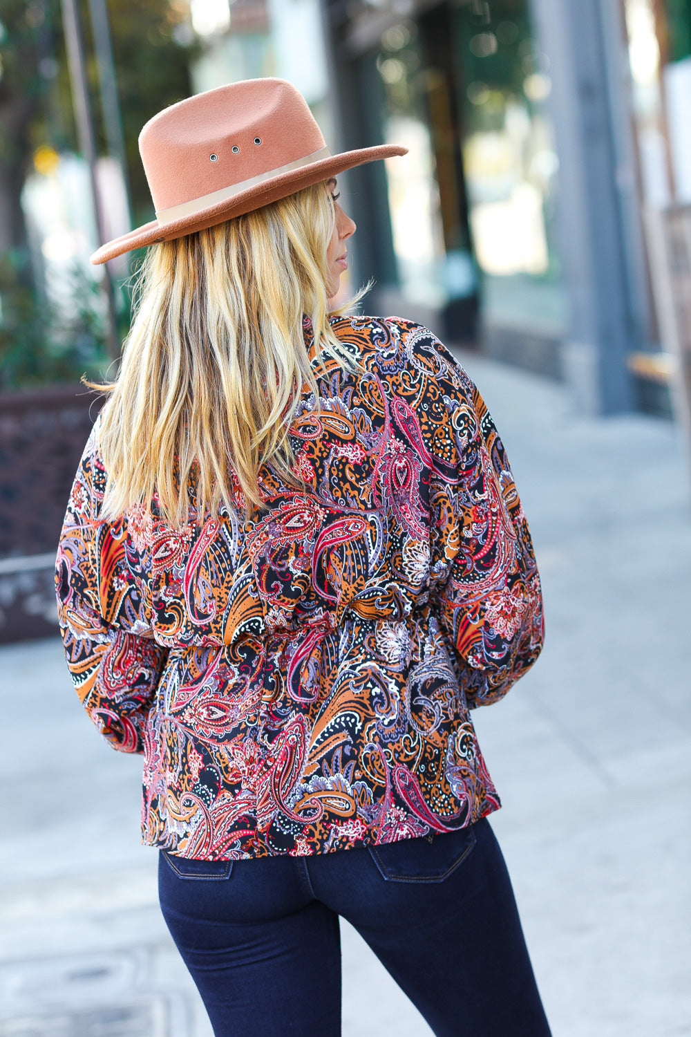 Black Paisley Peplum Top