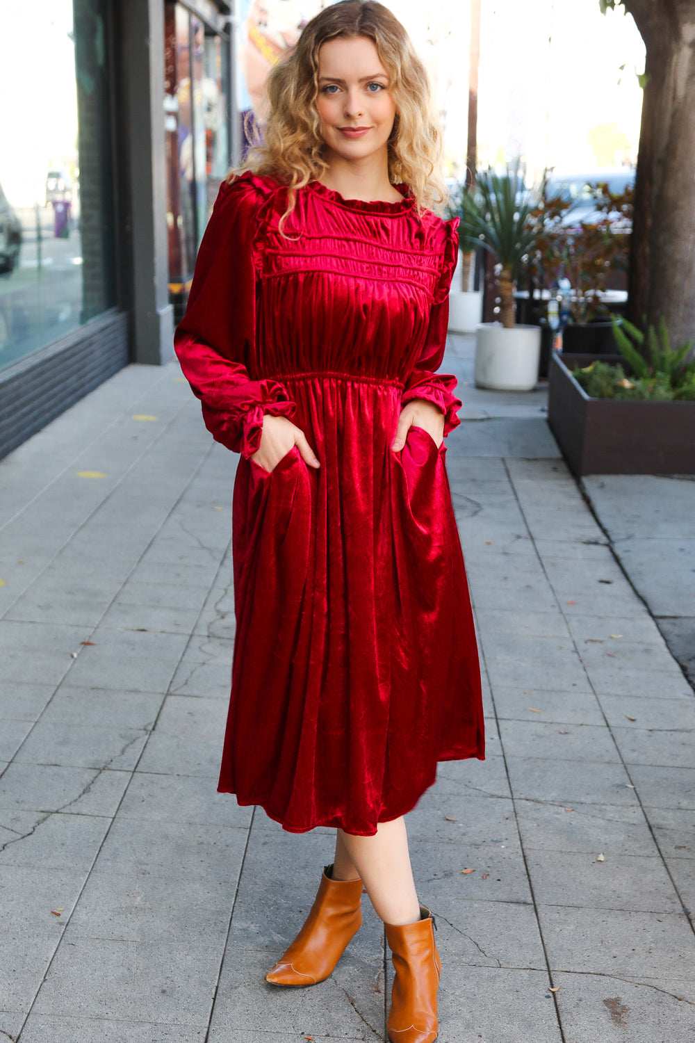 Be Your Own Star Ruby Mock Neck Velvet Dress