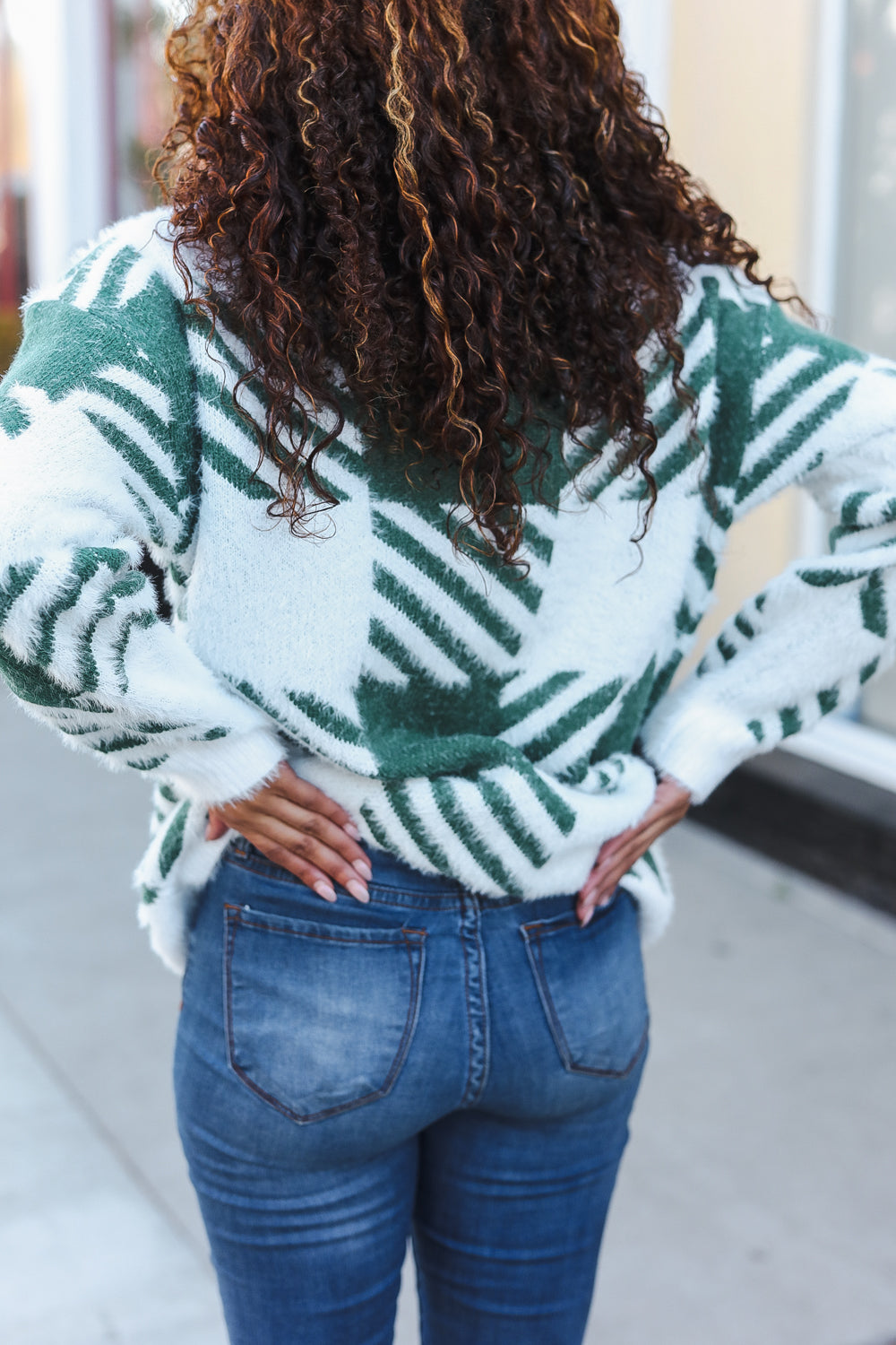 Under The Christmas Tree Green Plaid Soft Brushed Hairy Sweater