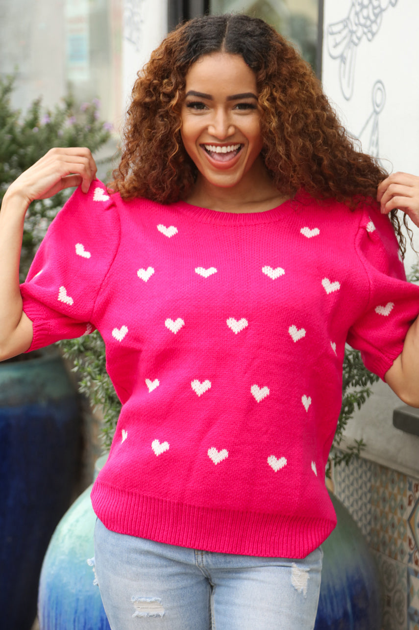 Be Mine Pink & White Heart Jacquard Sweater