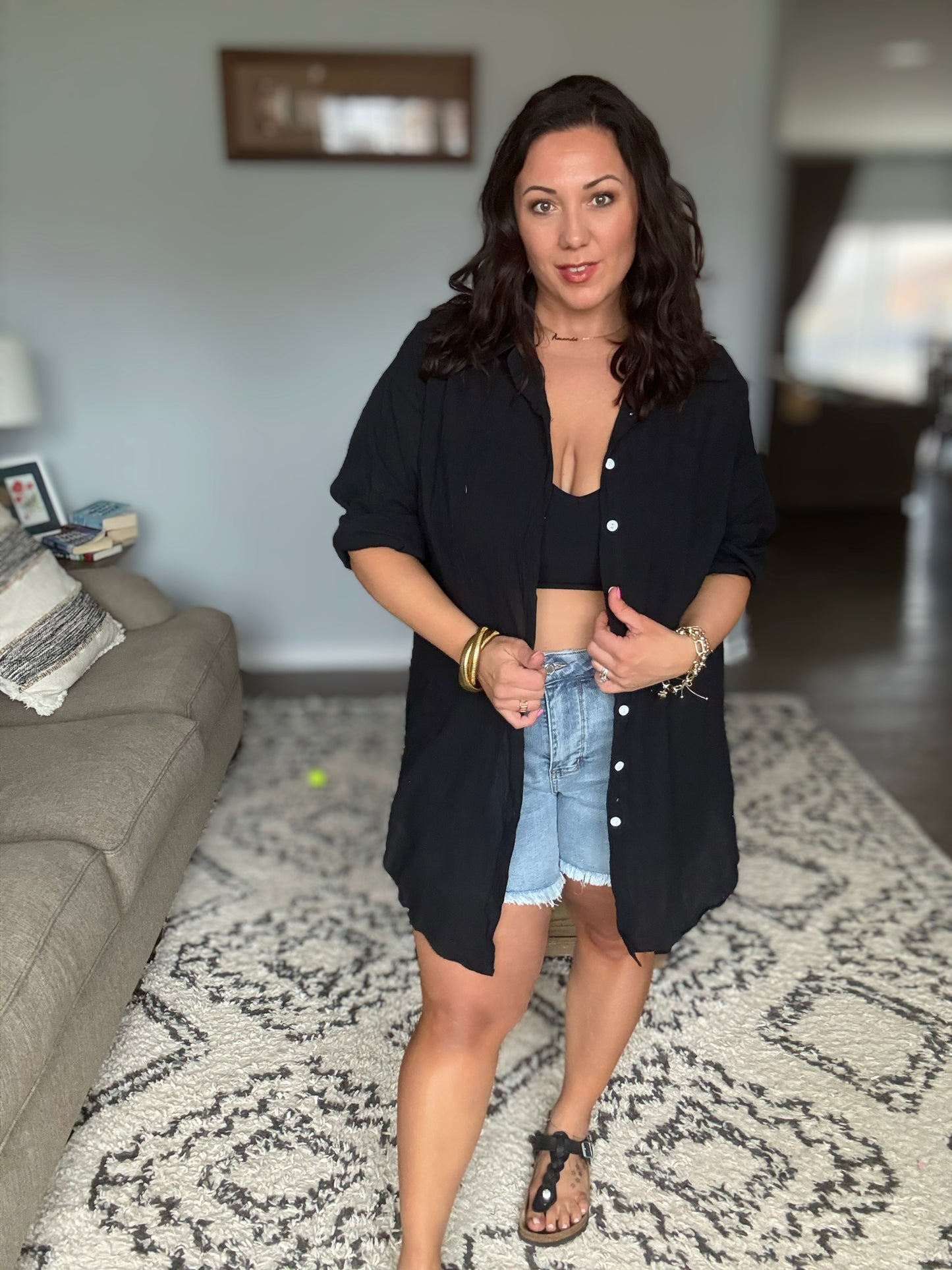 Santorini Evil Eye Gauzy Button Down Coverup