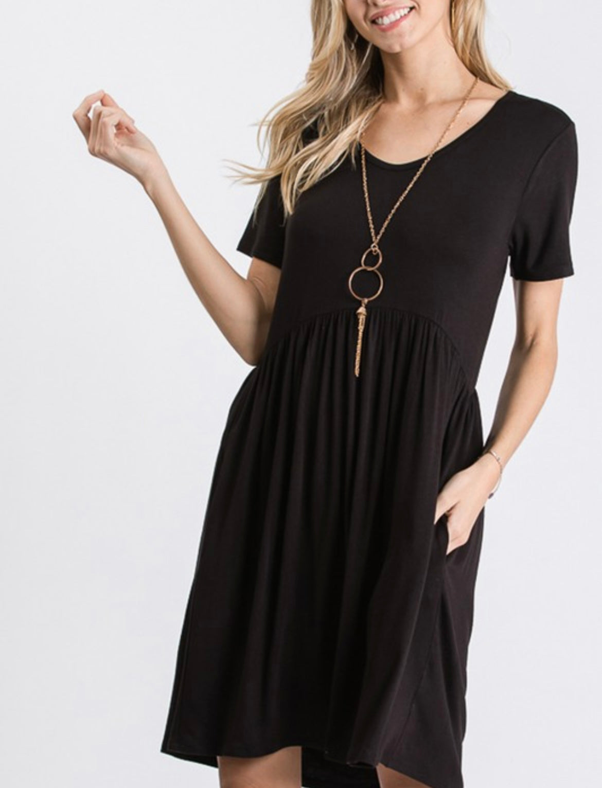 Babydoll Dress With Pockets In Black