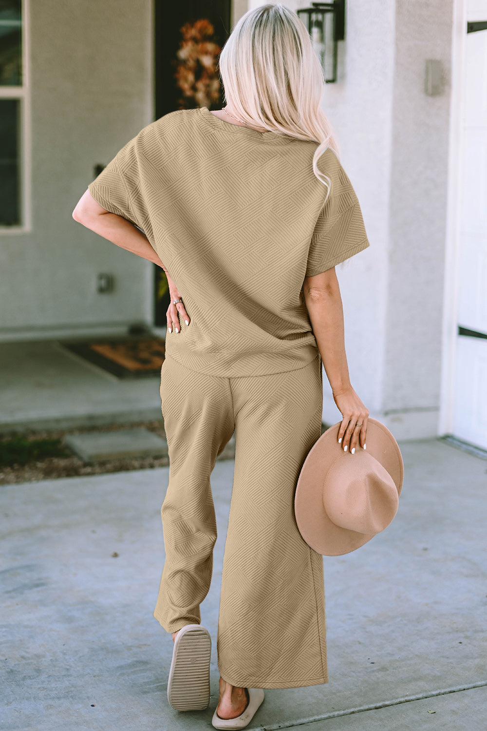 Textured Short Sleeve Top and Pants Set in 4 Colors