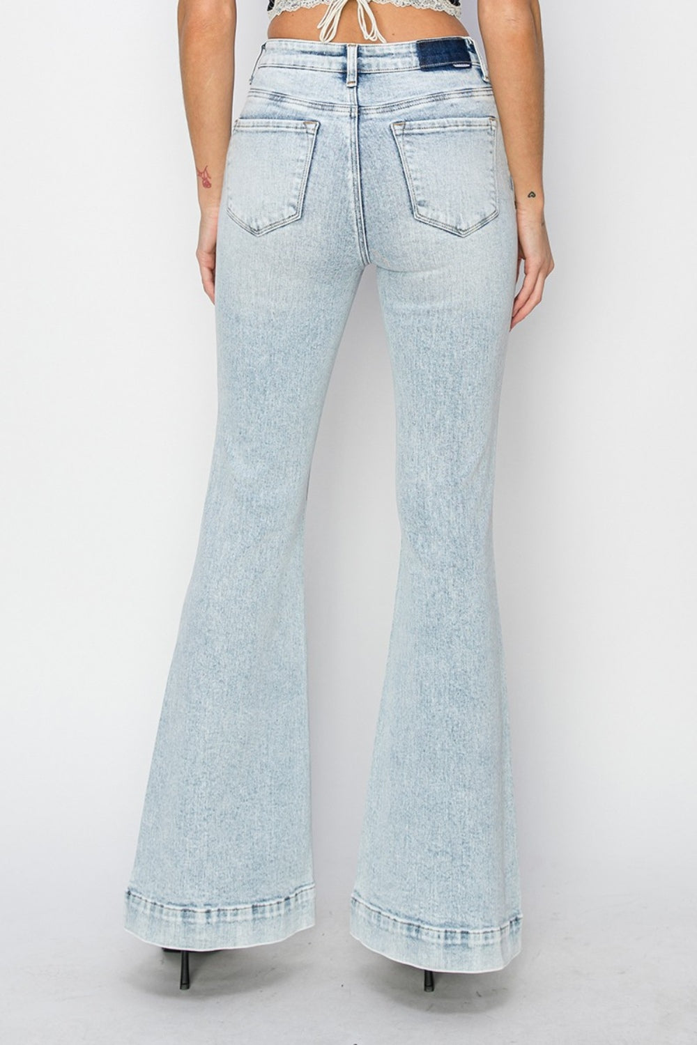 Ava Michelle High Rise Front Patch Pocket Flare Jeans (Tall/Long Friendly)