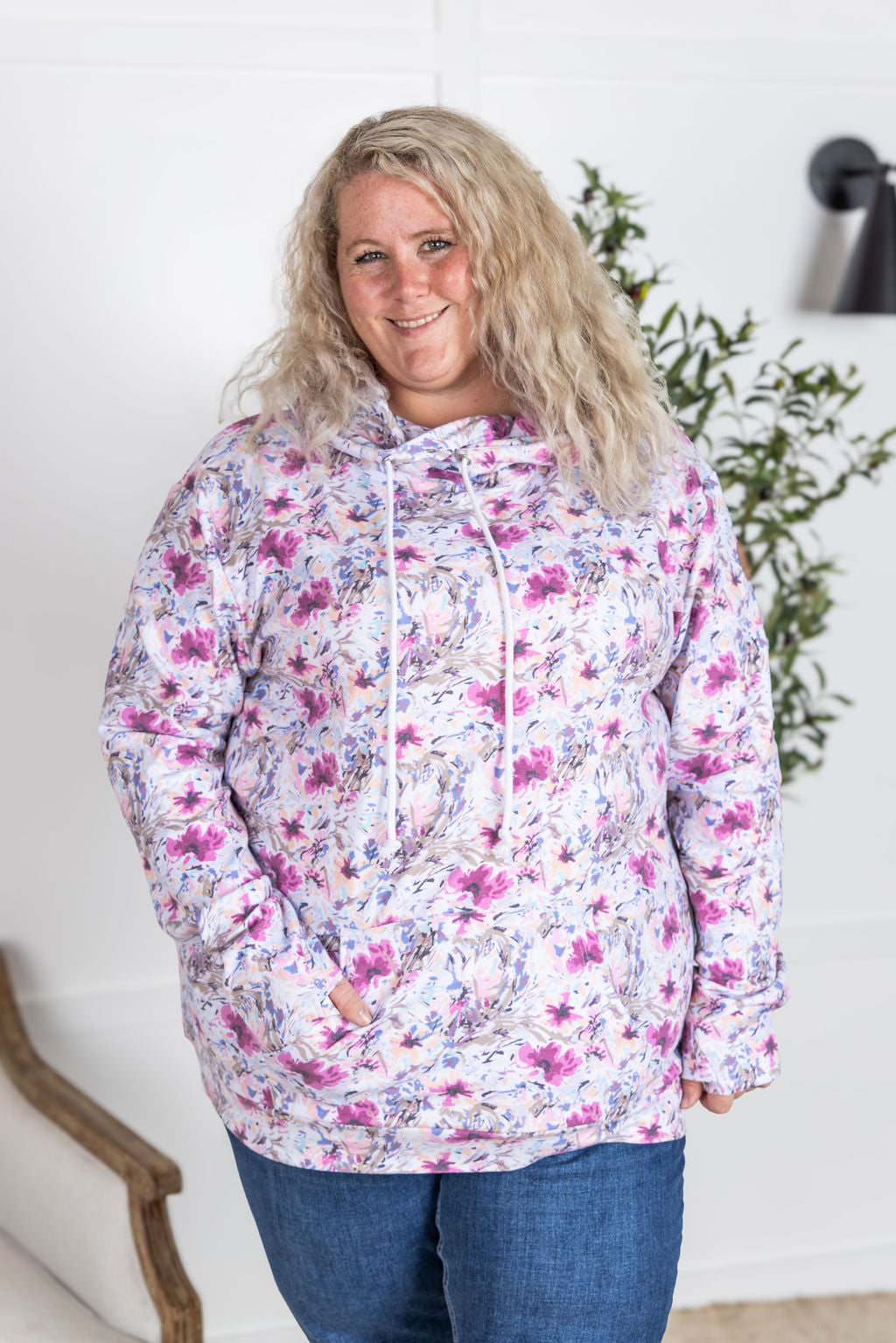 IN STOCK Ashley Hoodie - Pink and Periwinkle Abstract Floral