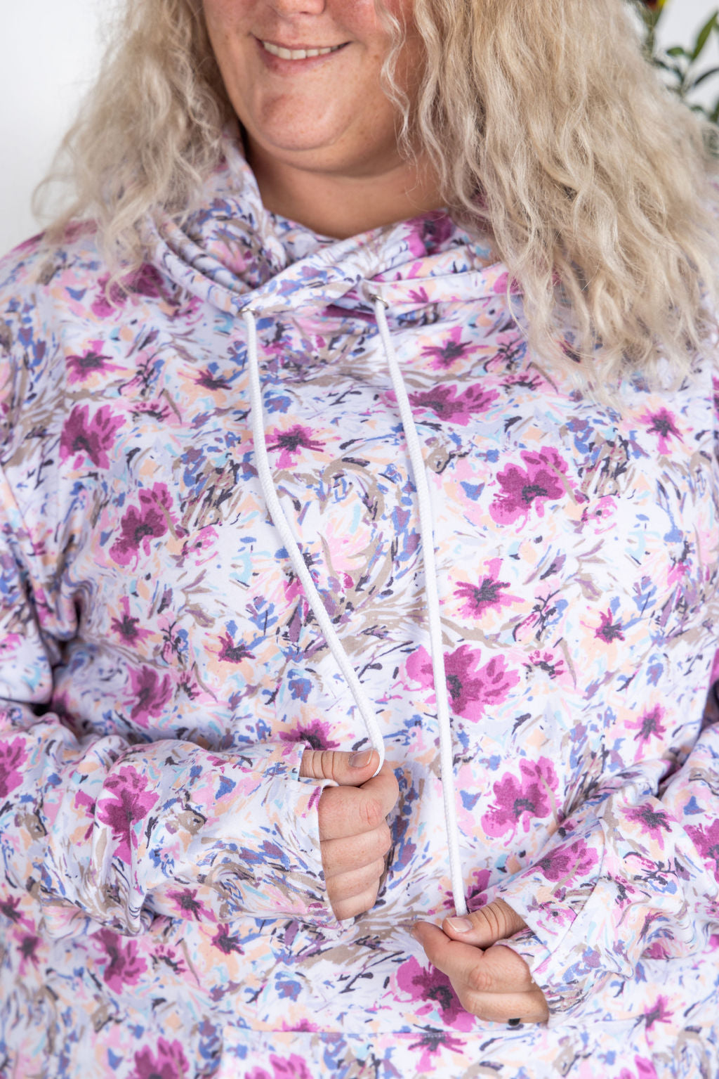 IN STOCK Ashley Hoodie - Pink and Periwinkle Abstract Floral