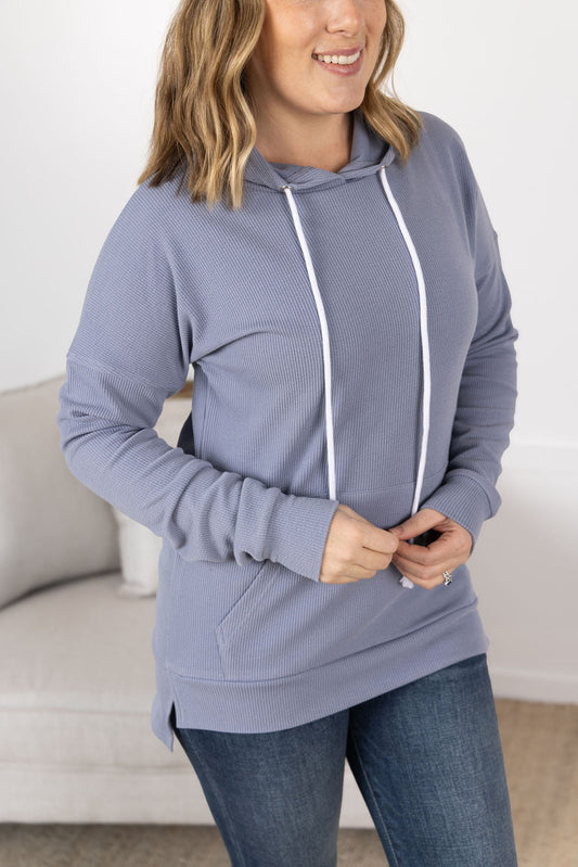 IN STOCK Kacey Ribbed Hoodie - Dusty Blue