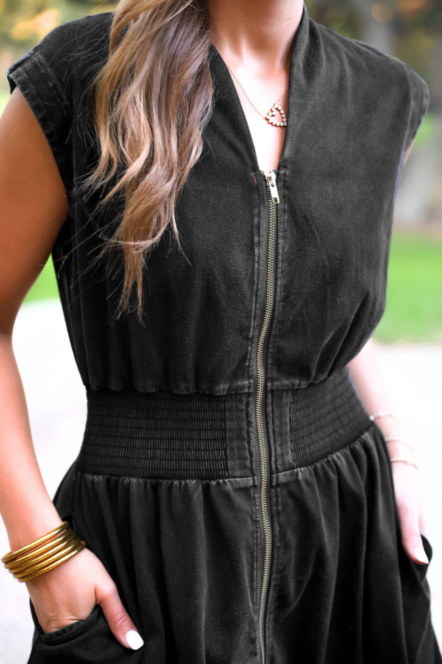 PREORDER: Jess Lea Refined Denim Zipper Dress- Black