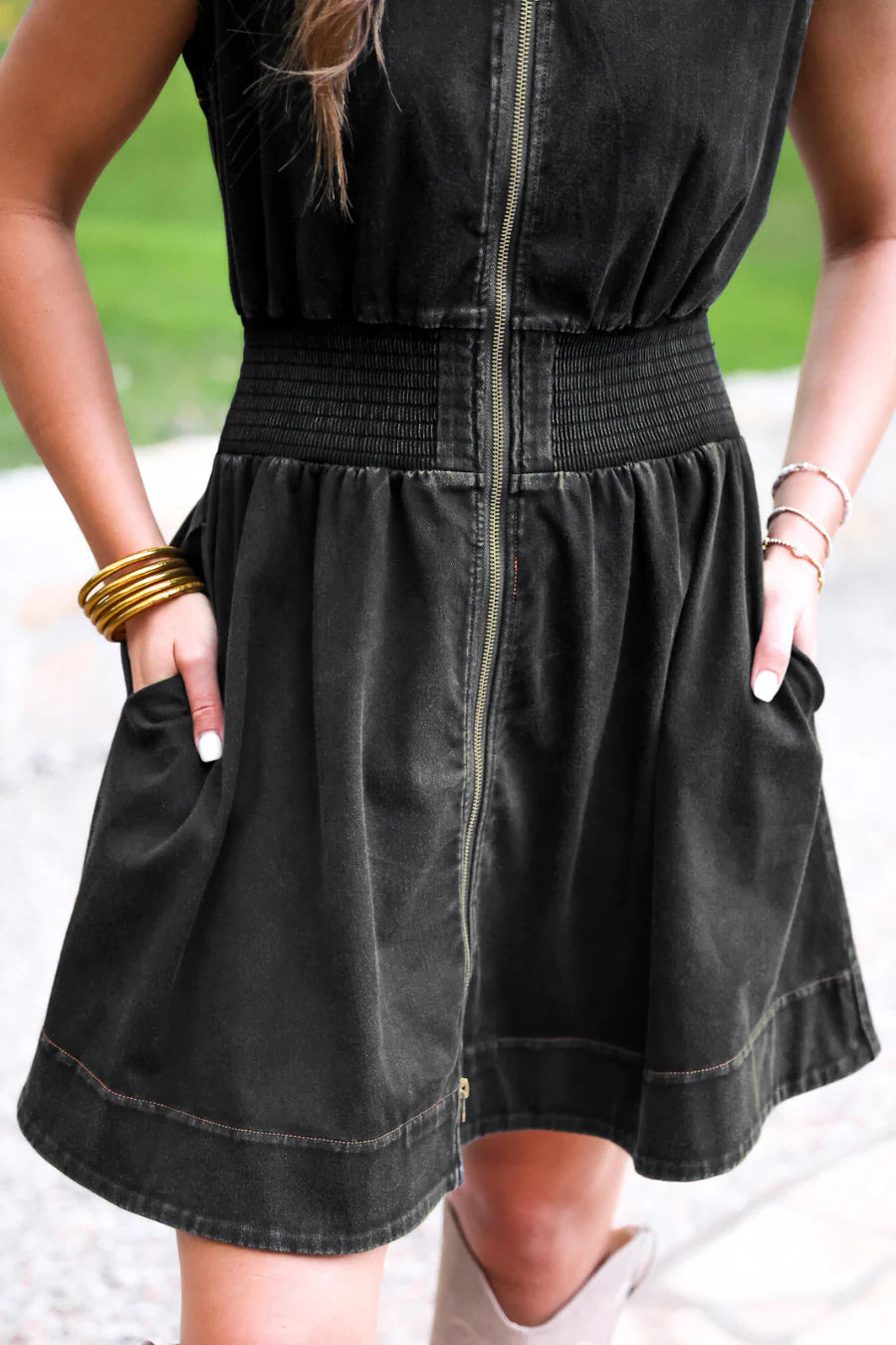 PREORDER: Jess Lea Refined Denim Zipper Dress- Black