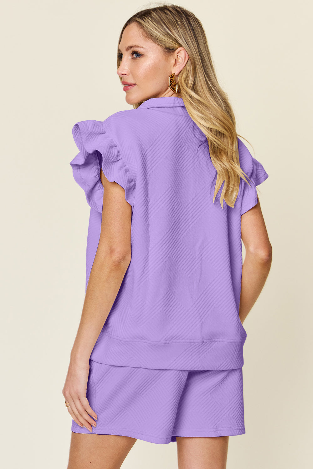 Textured Flounce Ruffle Sleeve Top and Shorts Set in 13 Colors