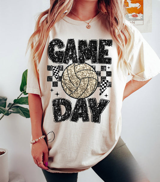 PREORDER: Game Day Volleyball Checkered Lightning Graphic Tee