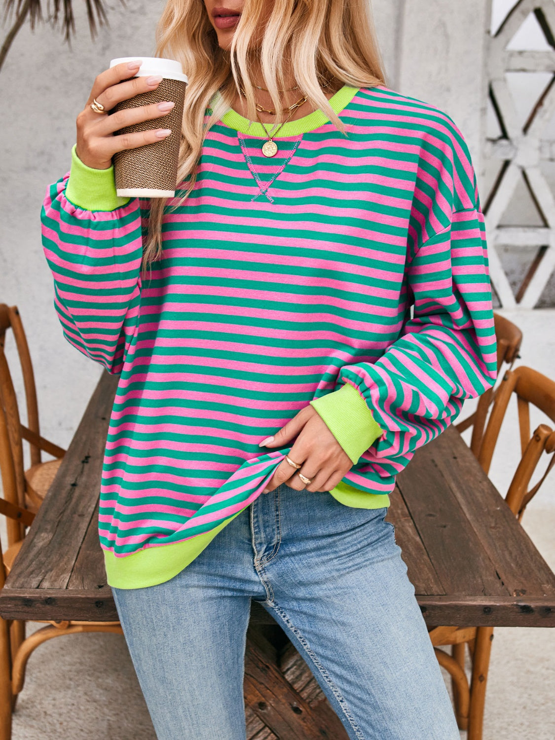 Preorder: Lovelet Contrast Striped Oversized Pullover