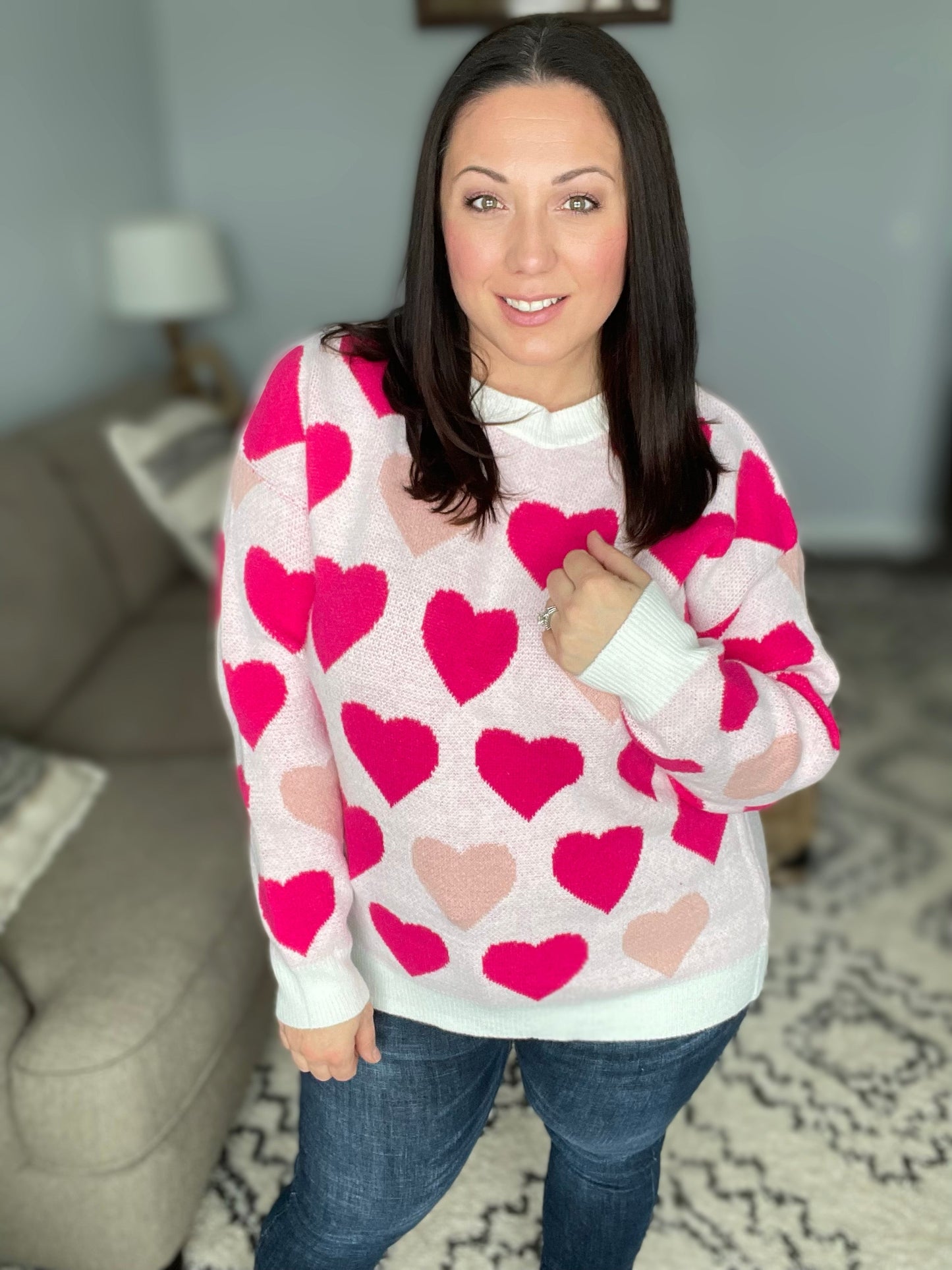 Be Mine Cream & Fuchsia Heart Oversized Sweater