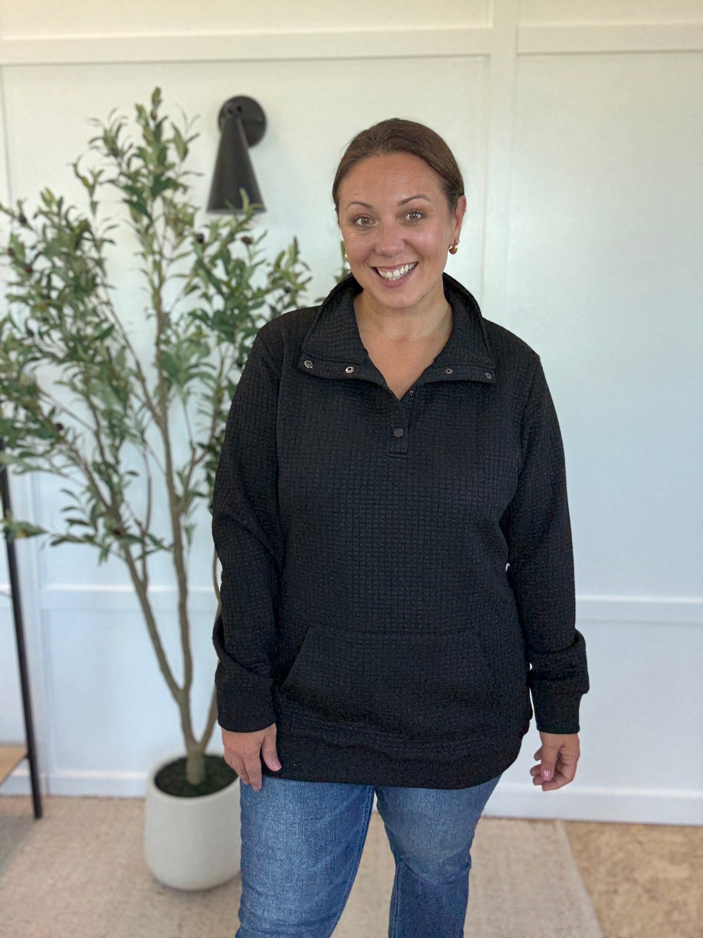 Michelle Mae Whitley Waffle Snap Pullover - Black