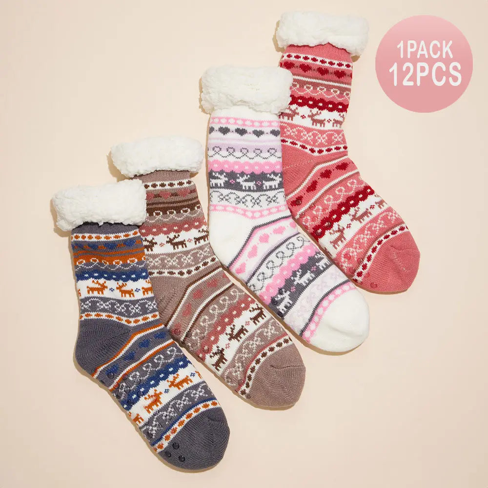 Nordic Reindeer Fair Isle Sherpa Socks in 4 Colors