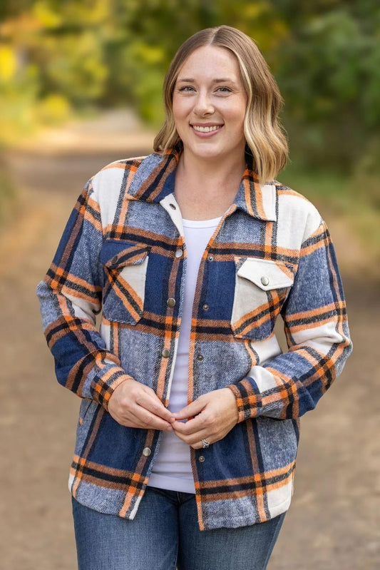 IN STOCK Norah Plaid Shacket - Navy and Orange (ships late-August)