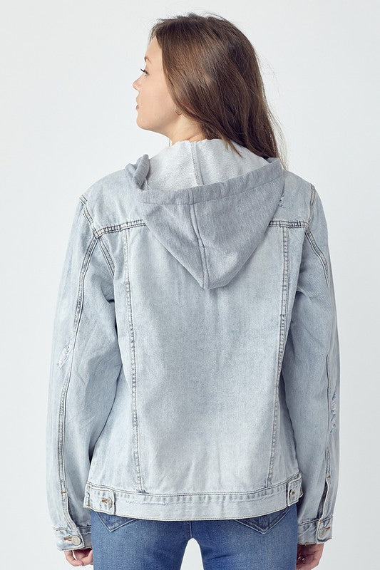 RISEN Distressed Denim Jacket with Removable Hood