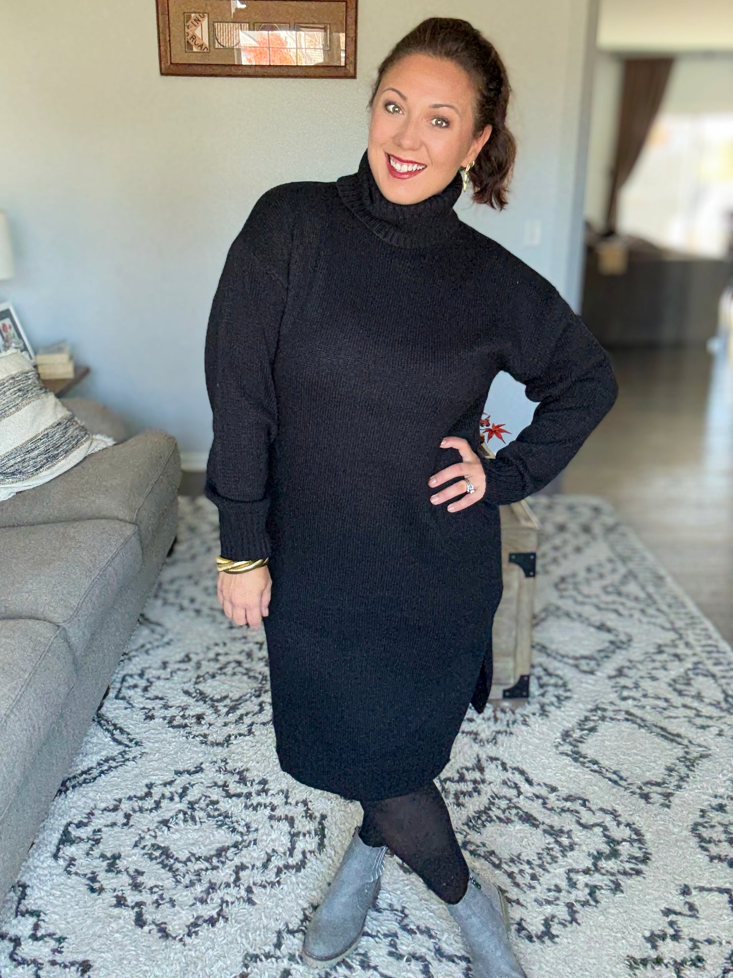 Personal Assistant Turtleneck Dress in Black