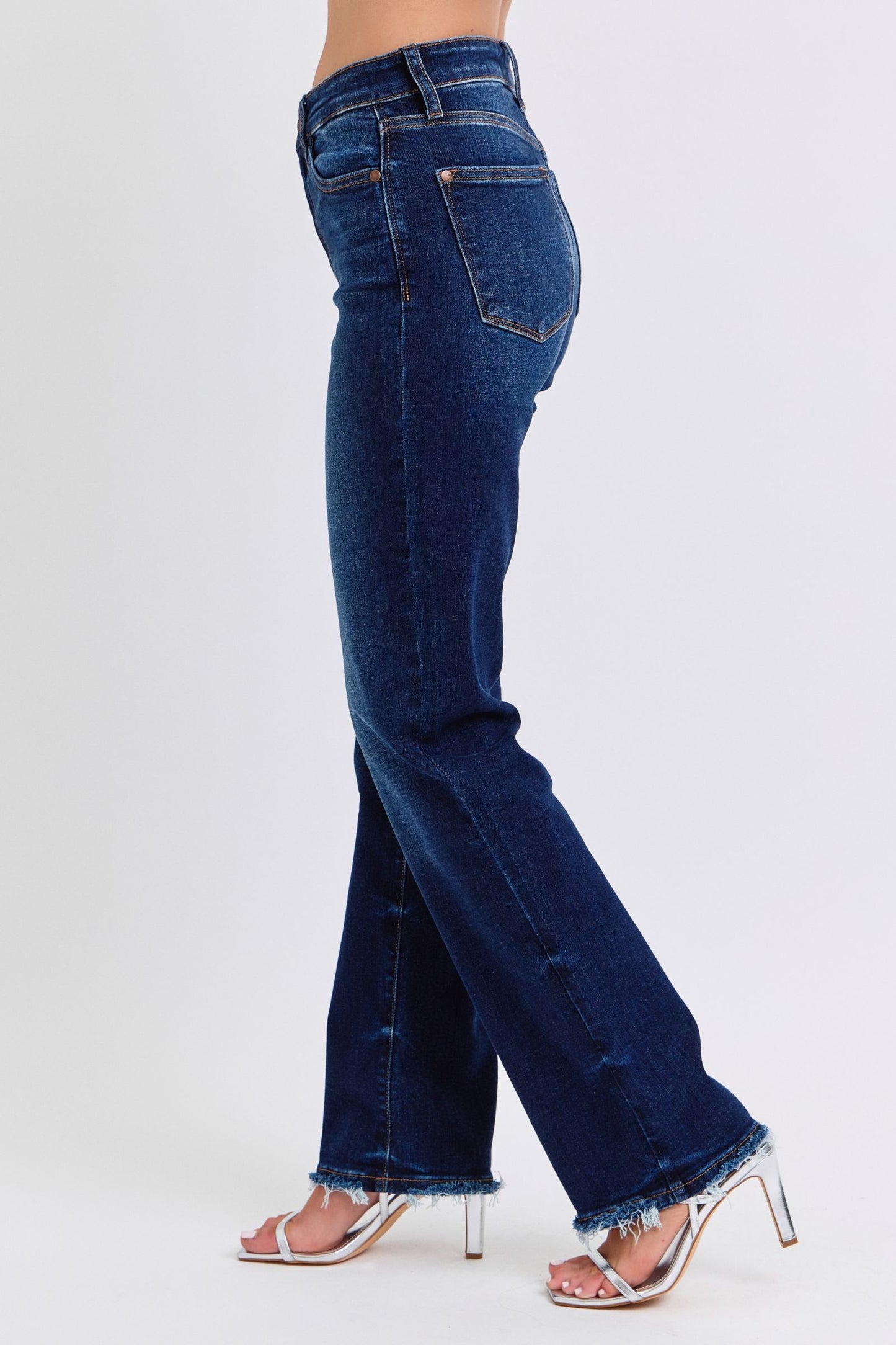 Judy Blue Midnight Horizon Mid Rise Straight Leg Fray Hem Denim Jeans